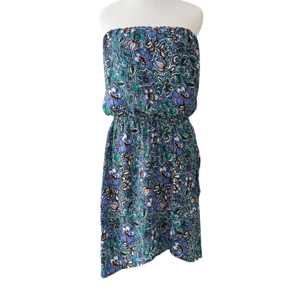 Express Blue Floral Strapless Sundress Casual Resort Wear Size Medium